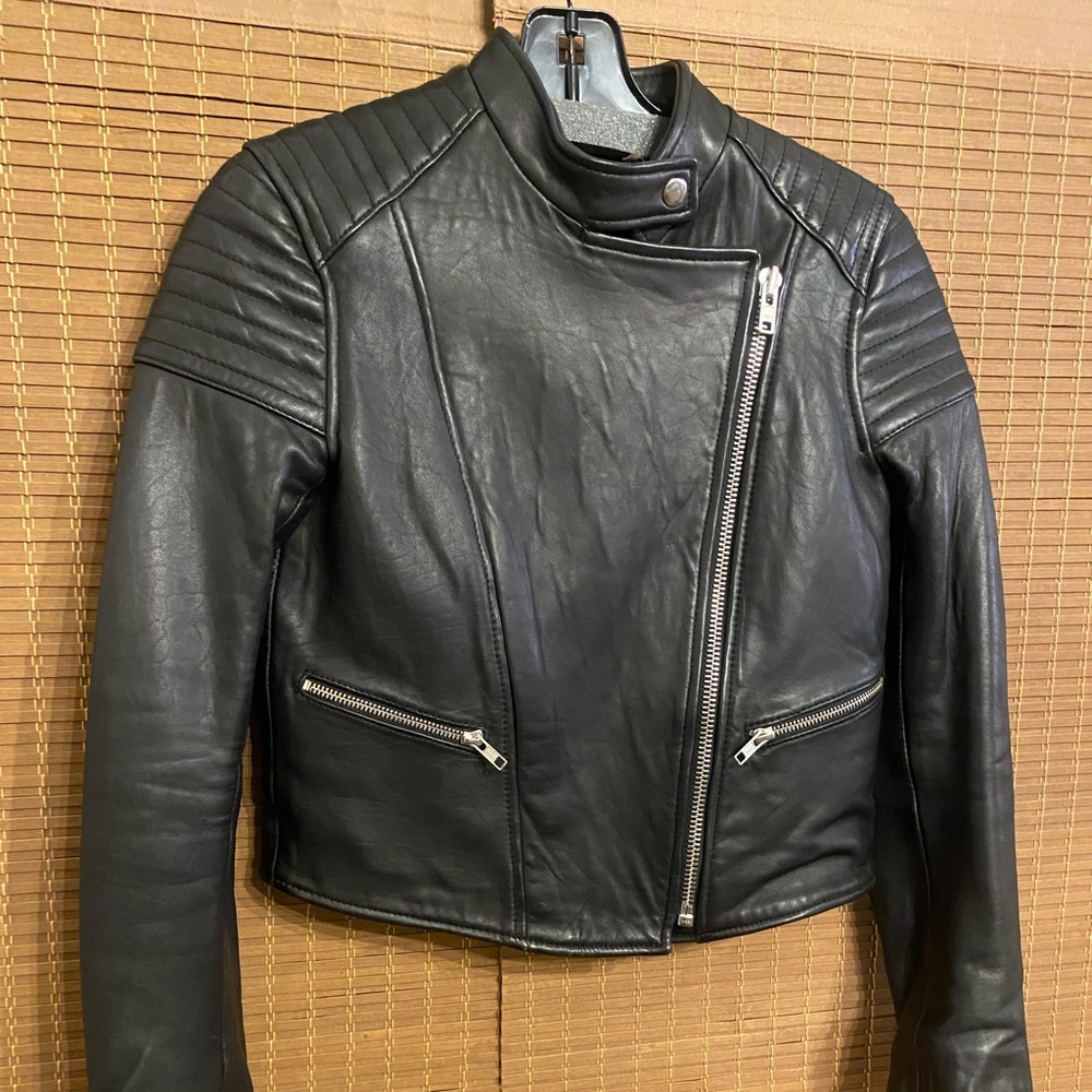 NICHOLAS Black Lambskin Leather Moto Jacket Sz 2.